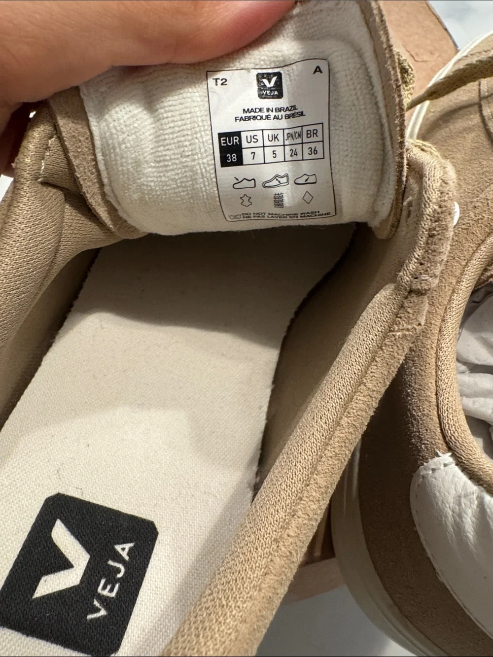 Veja Women's Suede Sneakers in Tan and White
